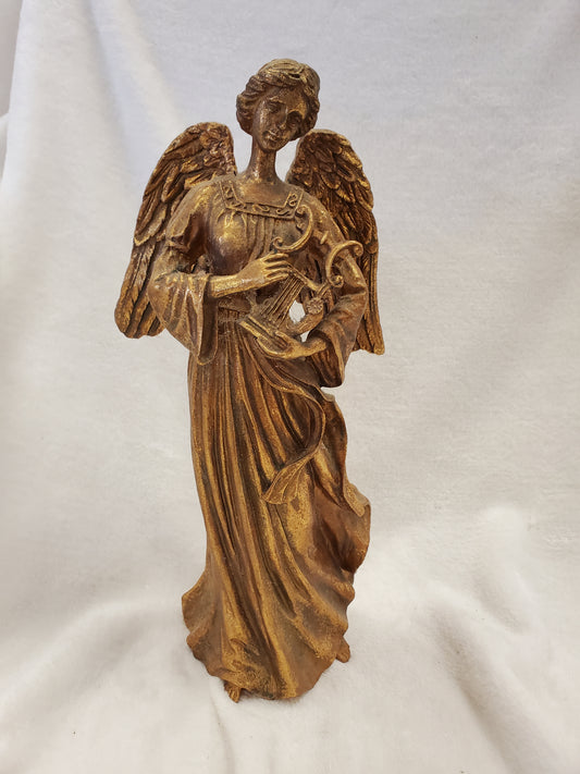 Gold Finish Angel Statue with Harp